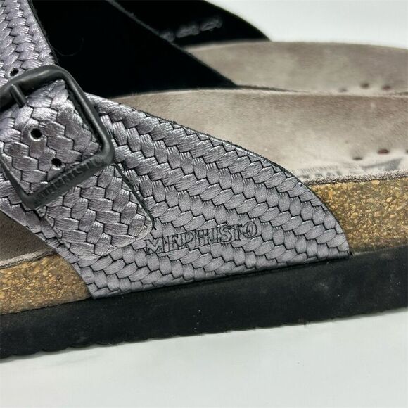 Mephisto Helen Grey Silver Twist Thong Sandals Gray Size 11 Woven Texture Summer - Picture 7 of 12